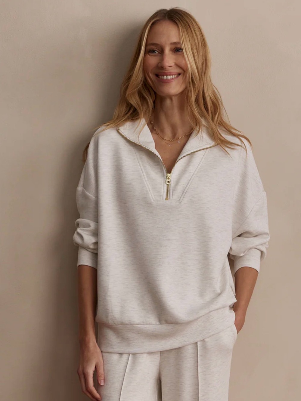Varley Hawley XS Half-Zip Sweatshirt Ivory Marl